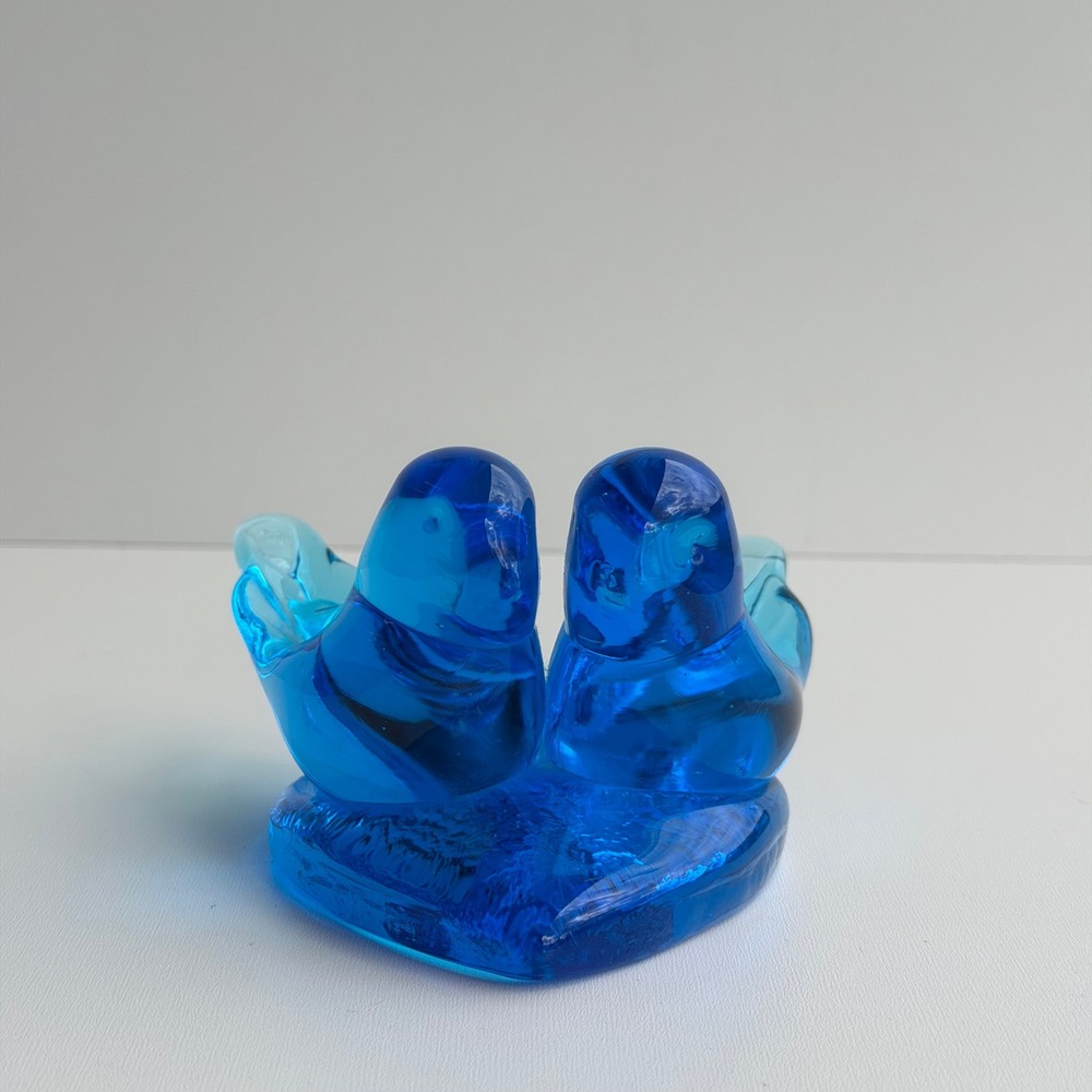 Vintage Bluebird Of Happiess Art Glass Figurine Handmade in USA Signed Lovebirds